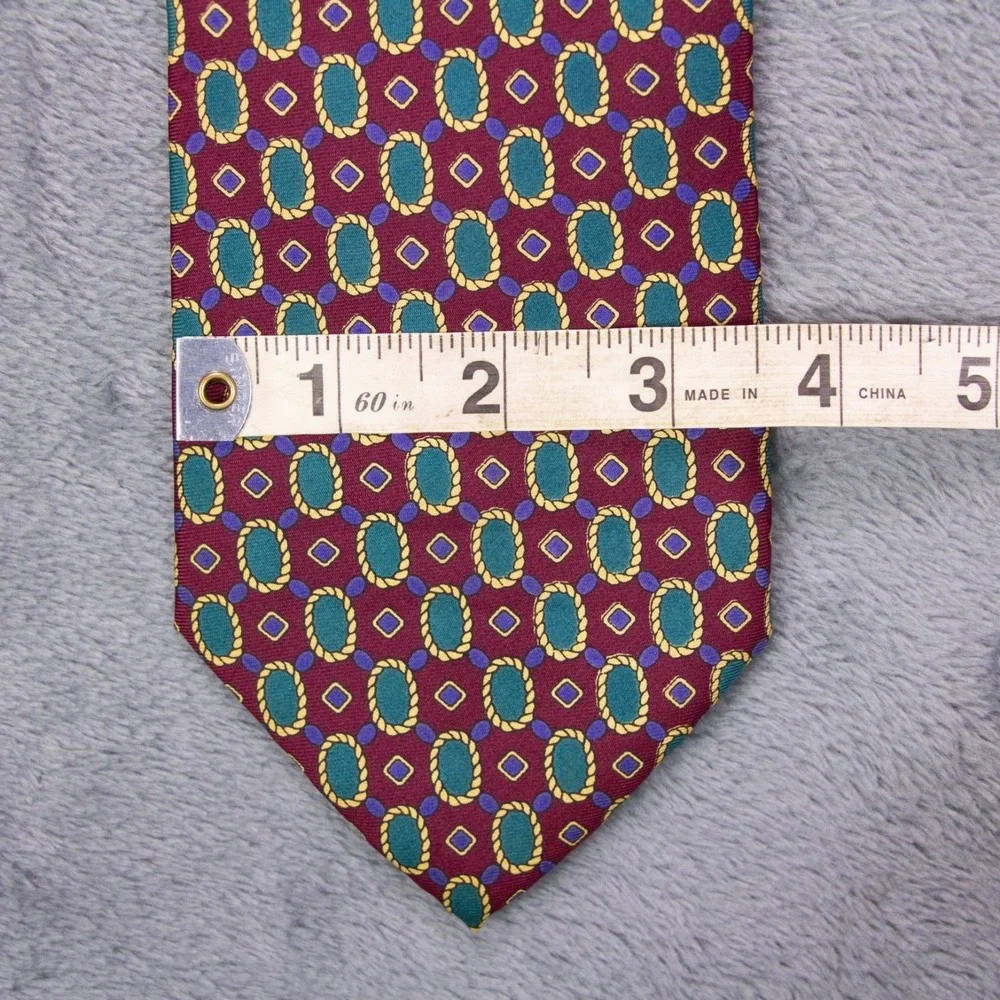VTG Christian Dior Mens Burgundy‎ Geometric Neck Tie 100% Silk Made in USA EUC
